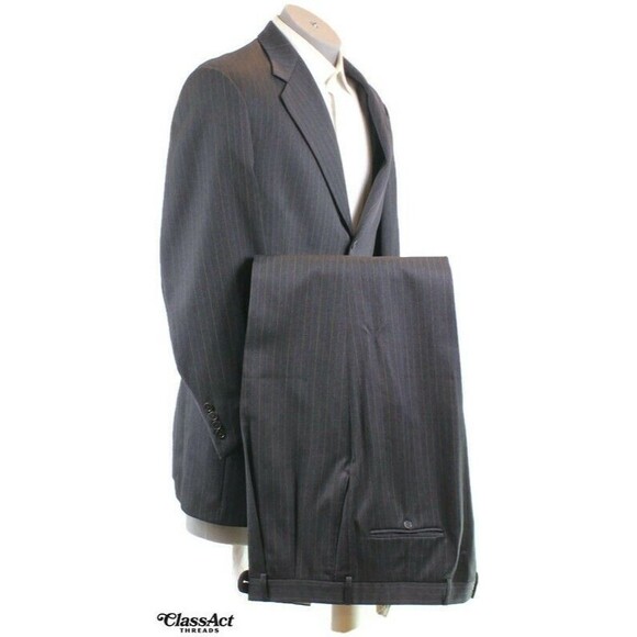 Alan Flusser 2 Pc Suit Gray Striped 3 Btn Wool 42L Pleated Fronts 36" Waist - Picture 1 of 11
